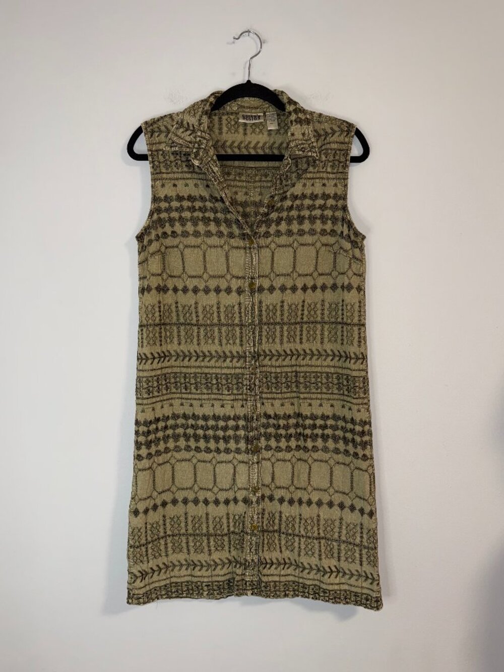 VTG 90s Chico's Design Embroidered Sleeveless Bohemian Cotton Shirt Dress Sz M